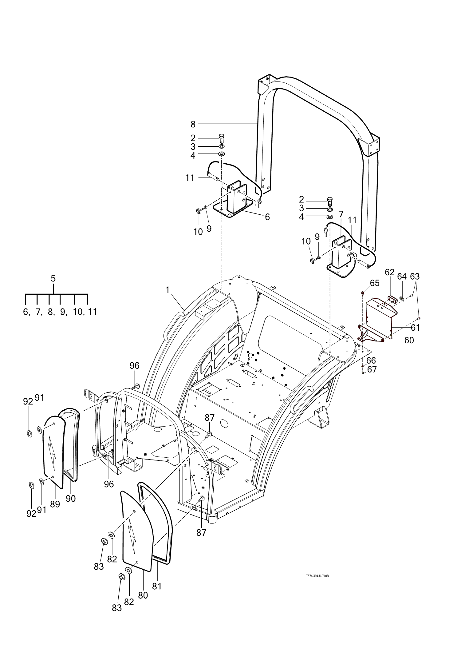 710B - FRAME&2POLES ROPS-NON CAB