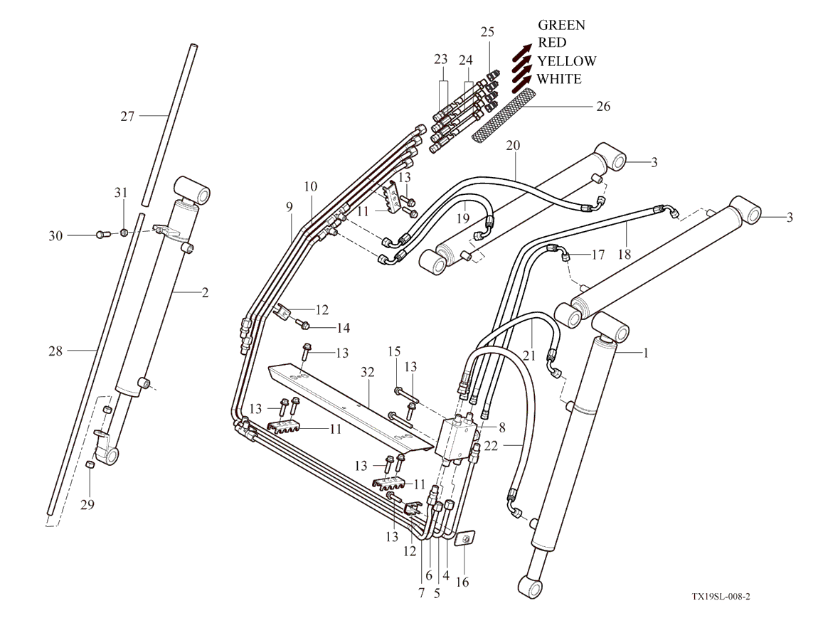 008 - HYDRAULIC PIPING ASSEMBLY (3RD FUNCTION TYPE)