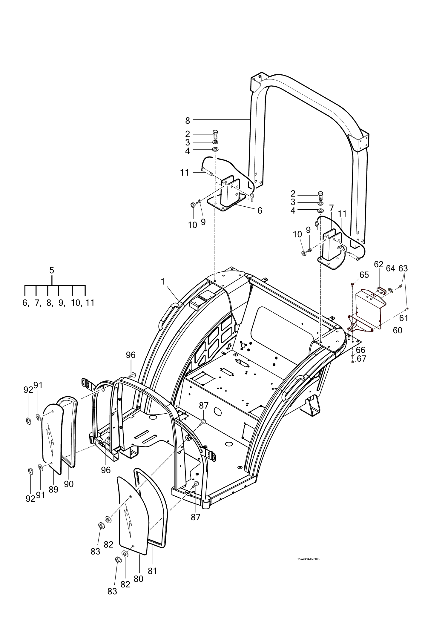 710B - FRAME&2POLES ROPS-NON CAB