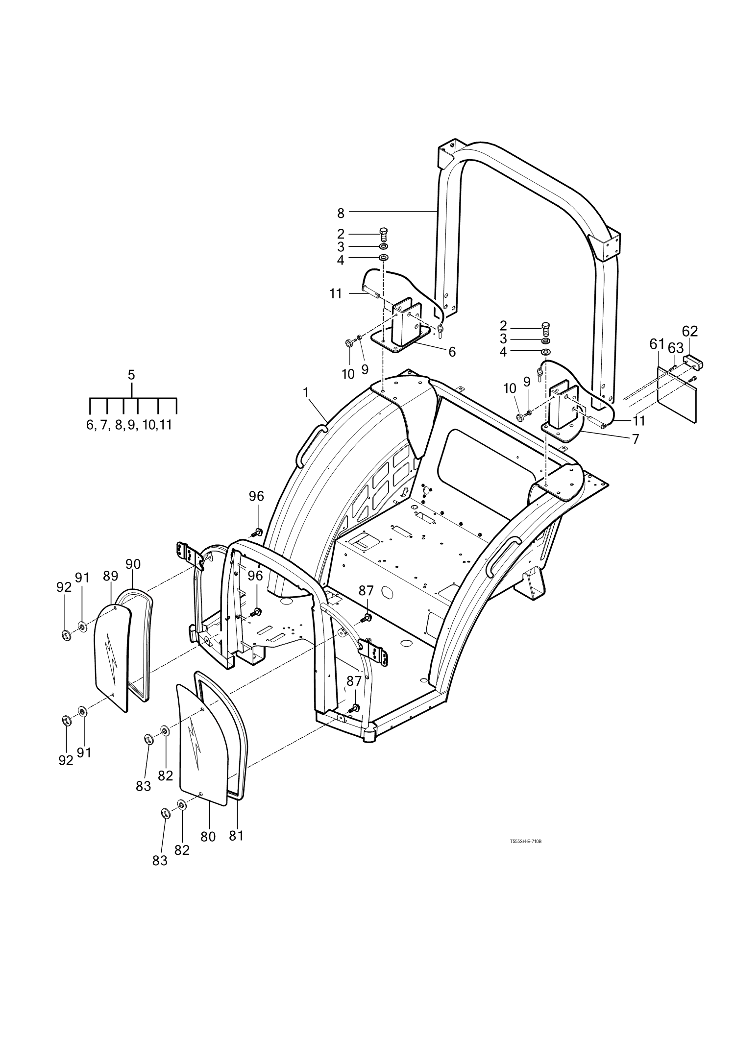 710B - FRAME&2POLES ROPS-NON CAB